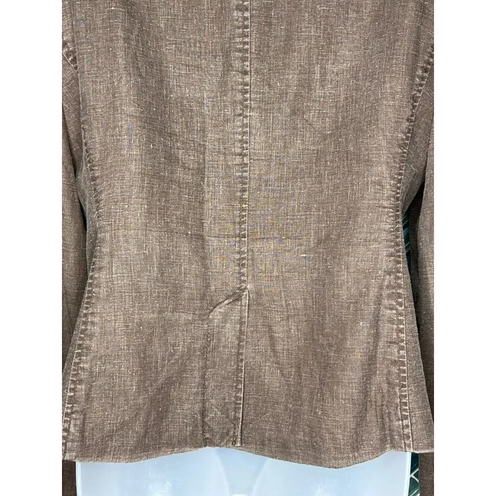 MICHAEL MICHAEL KORS WOMENS BROWN NEUTRAL LINEN BLEND FITTED JACKET BLAZER SZ 10